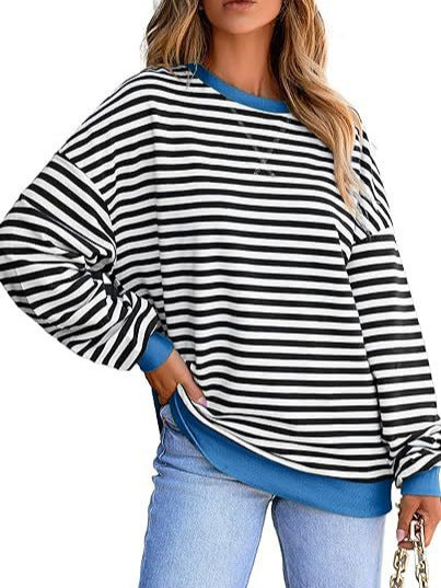 Damen gestreifter Sweatshirt mit modernem Schnitt und Kontrastdetails WW