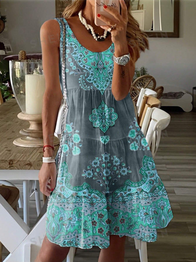 Damen Sommerliches Tunika-Kleid mit floralen Mustern und schwingendem Rock WW