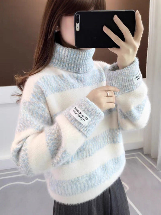 WW | Striped Turtleneck Knit Sweater For Women