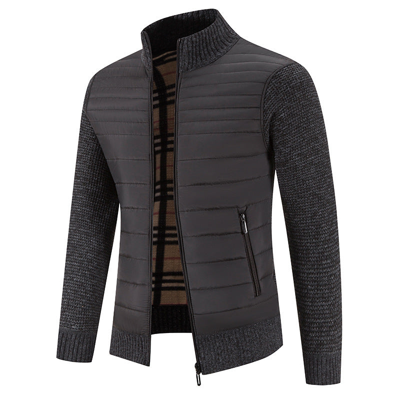 Men's Quilted Jacket with Modern Knitted Sleeves and High Collar WW