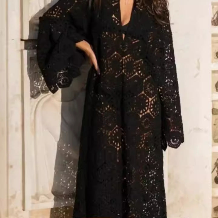 Damen luftiges Häkelkleid mit weiten Ärmeln W&W