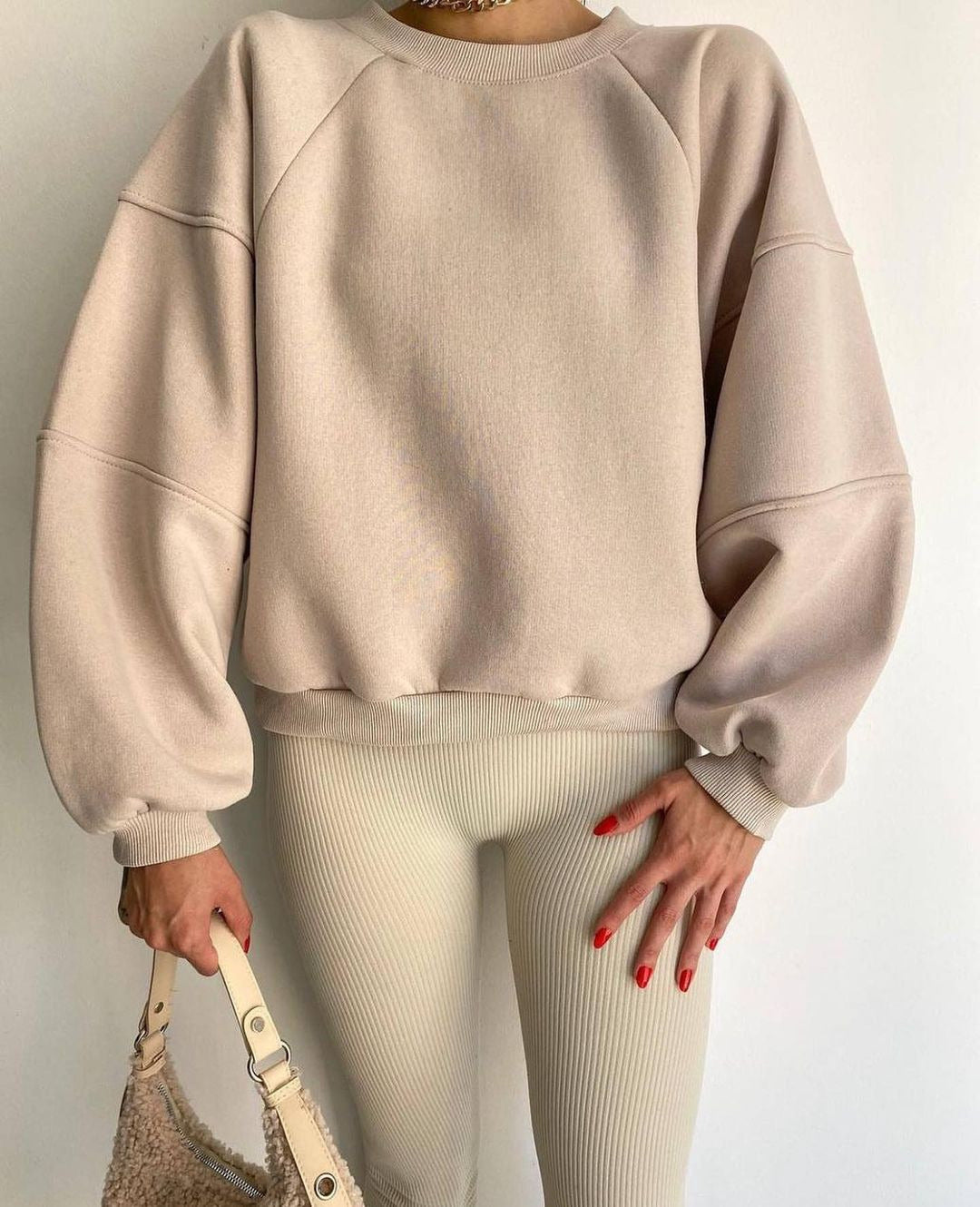 Damen Oversized Sweatshirt mit Puffärmeln WW
