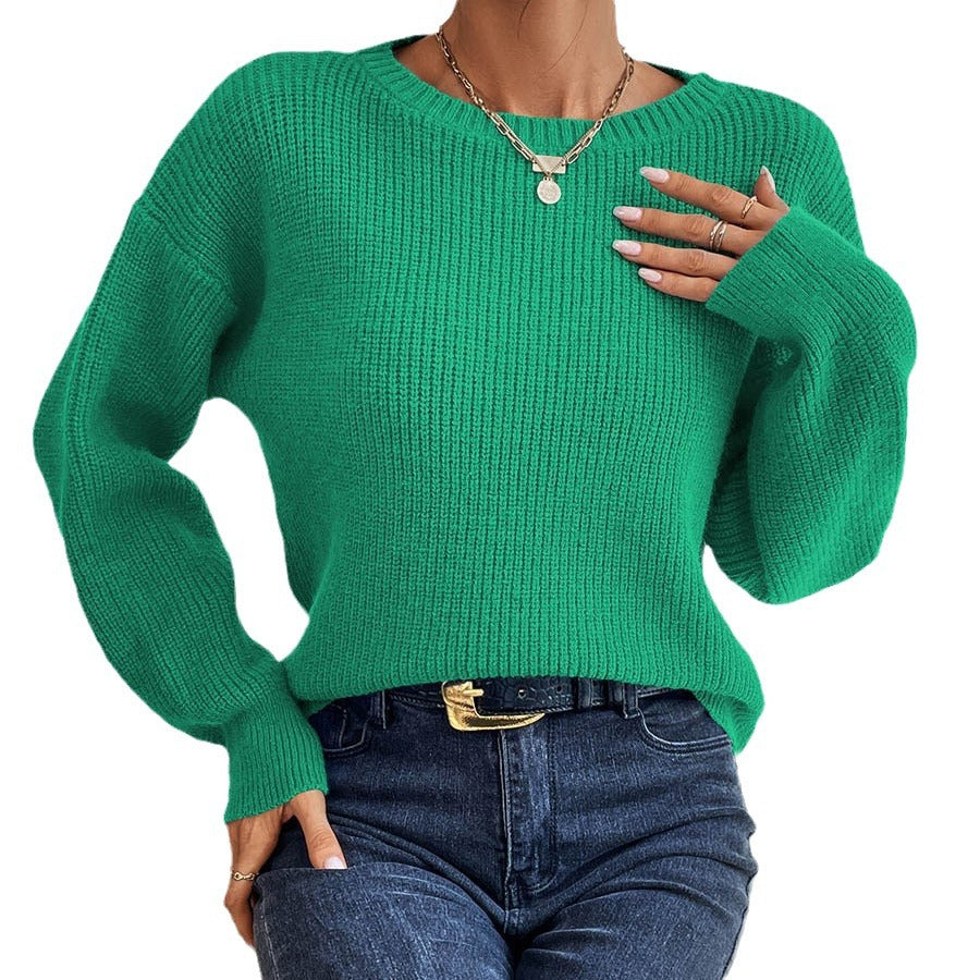 Women's Casual Loose Fit Knit Sweater with Elegant Rib Details WW
