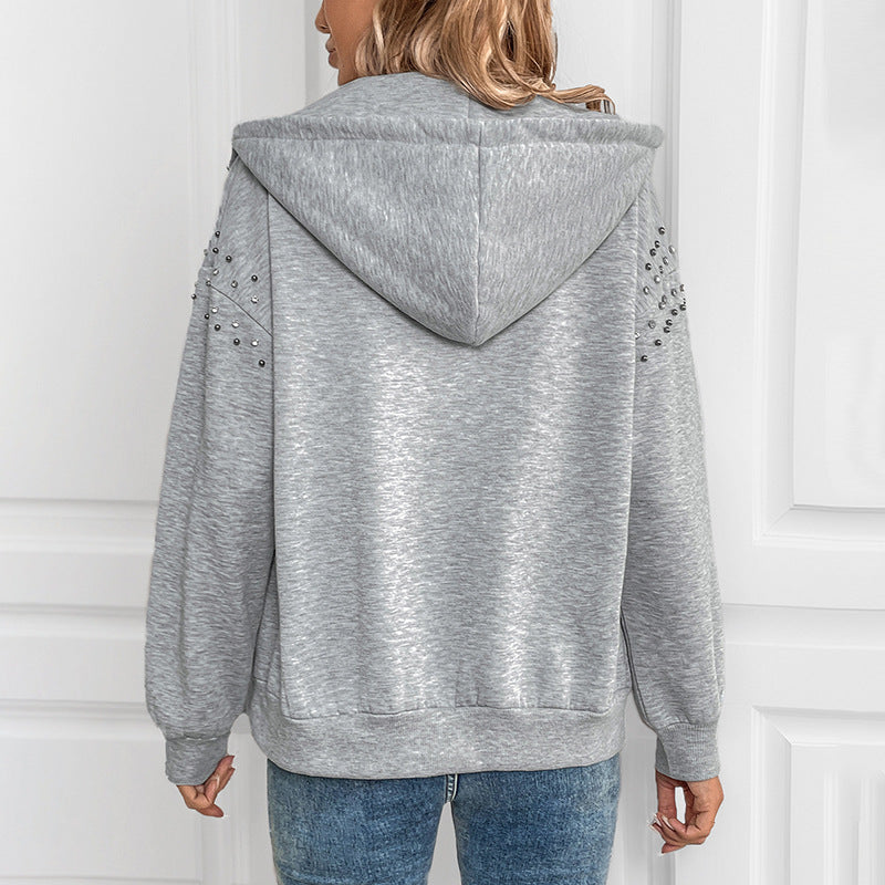 Damen Hoodie mit dekorativen Nieten und lässigem Schnitt WW
