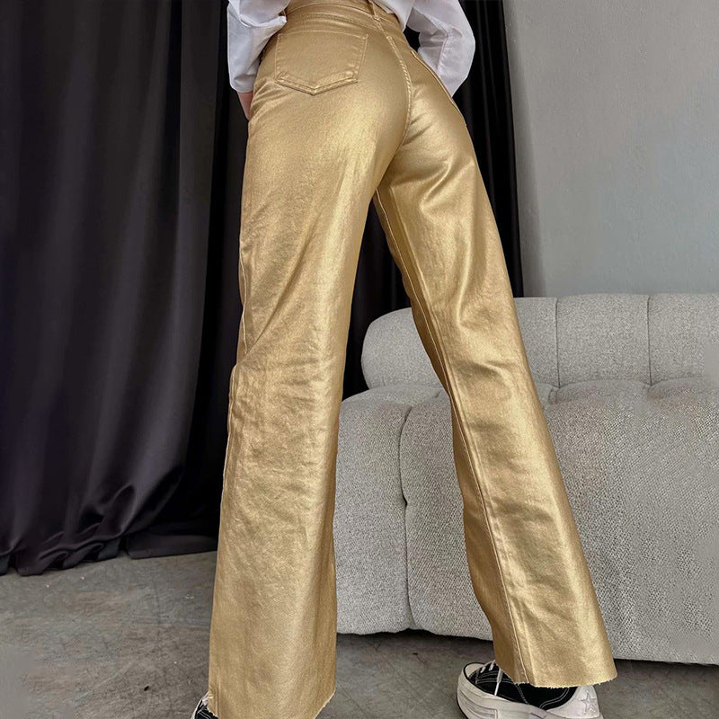 Damen Hose im metallischen Look mit weitem Bein WW