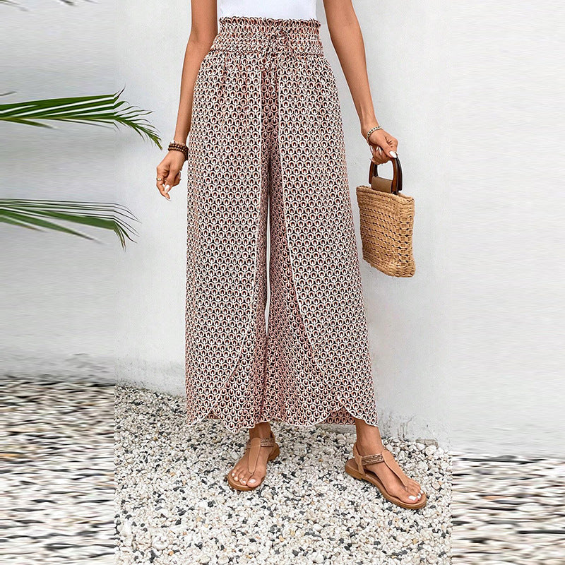 Damen weite Sommerhose mit floralem Muster und elastischem Bund WW