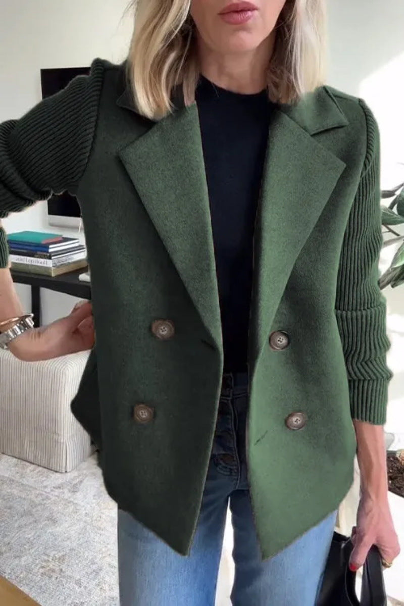 WW | Plus Size Double-Breasted Blazer with Soft Finish and Ribbed Sleeves