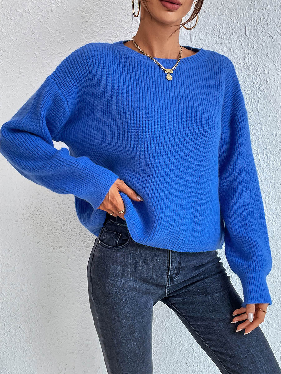 Women's Casual Loose Fit Knit Sweater with Elegant Rib Details WW