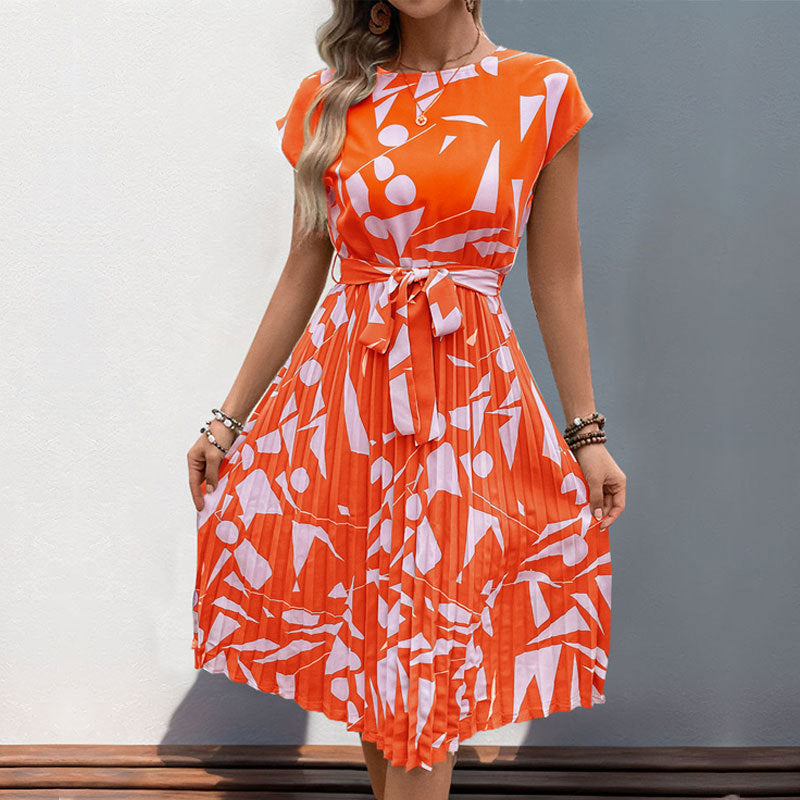 Damen Midikleid mit angesagtem geometrischem Mustermix und taillierbarem Gürtel WW