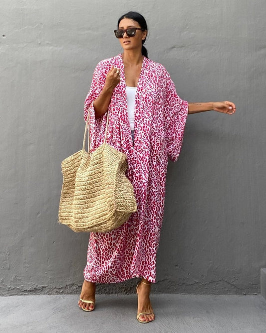 Damen Kimono-Robe mit Leopardenmuster WW