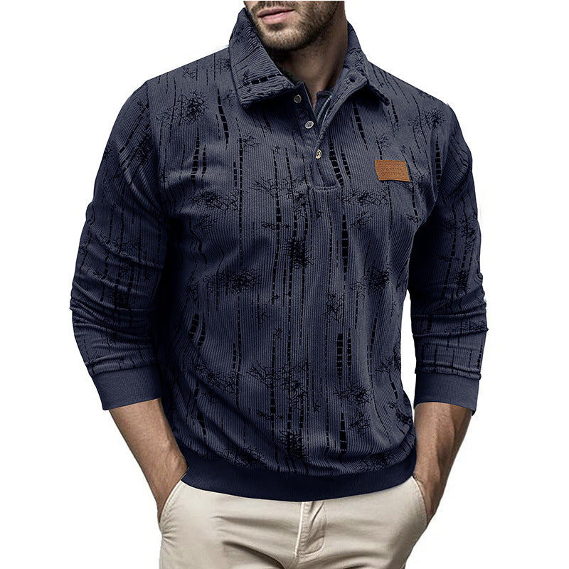WW | Casual Fit Rib Knit Button Collar Patterned