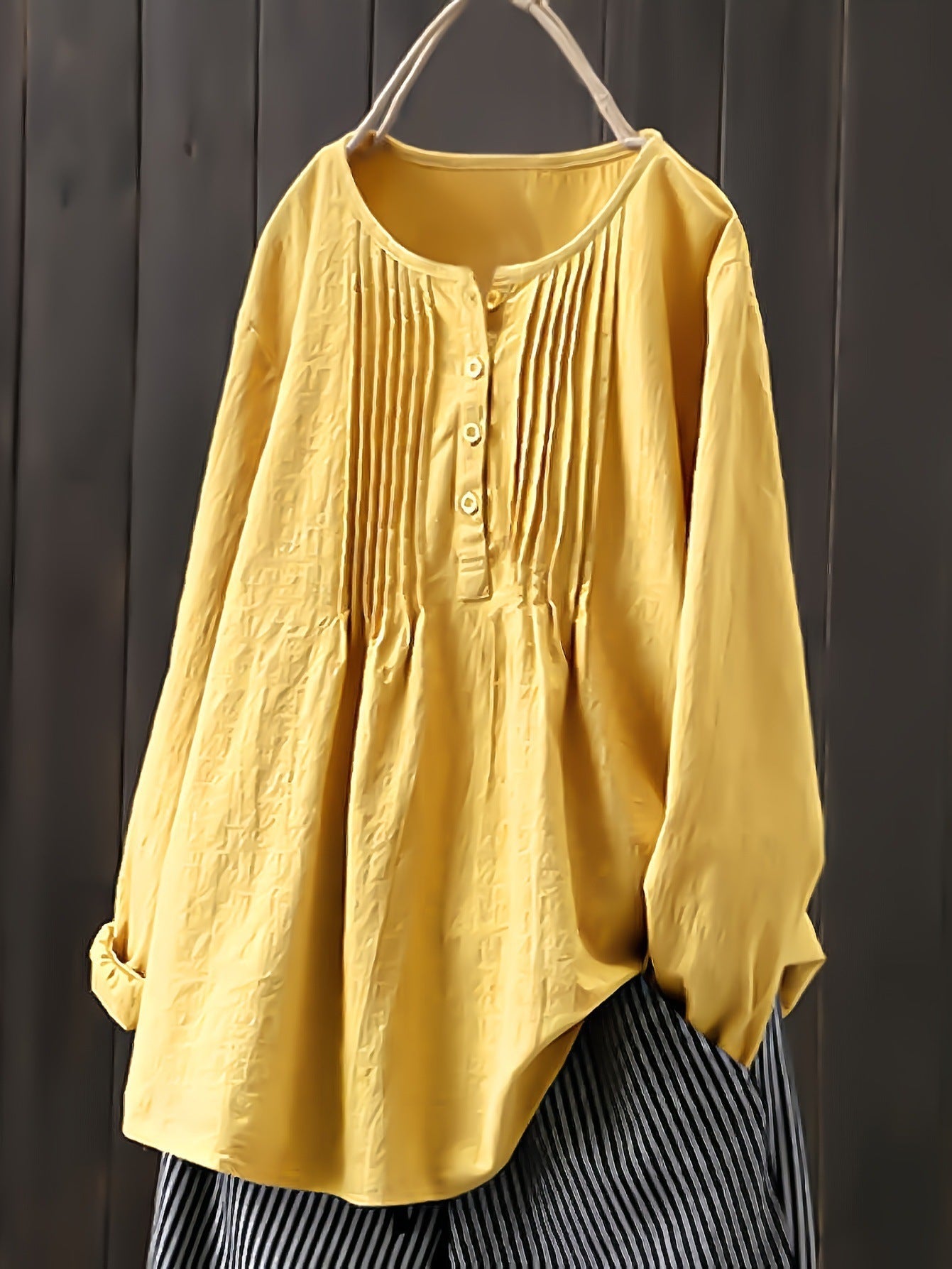 Women's Blouse with Pleats and Button Placket WW