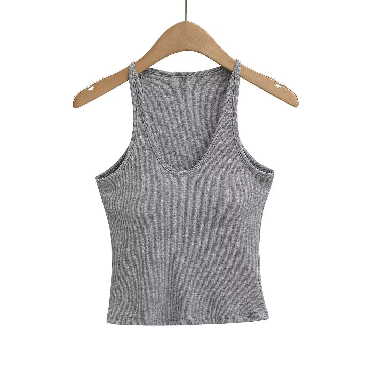 Damen ärmelloses Sporttop mit tiefem U-Ausschnitt und elastischem Material WW