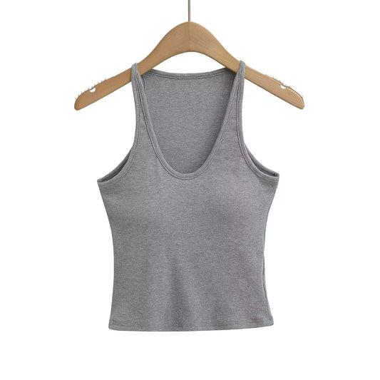Damen ärmelloses Sporttop mit tiefem U-Ausschnitt und elastischem Material WW