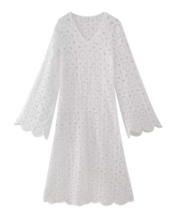 Damen luftiges Häkelkleid mit weiten Ärmeln W&W
