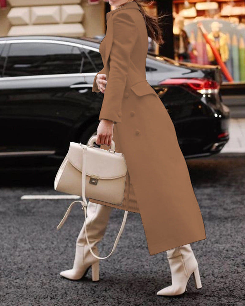 WW | Lange Jacke Maßgeschneiderte Passform Wolltextur Eleganter Kragen Formeller Look
