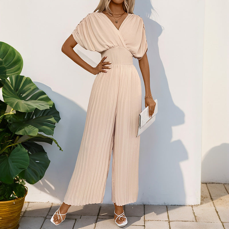 Women's Elegant Jumpsuit with Deep V-Neck and Voluminous Sleeves WW