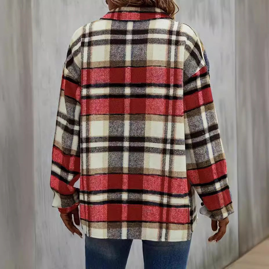 WW | Damen Karierte Shirtjacke Casual Stil