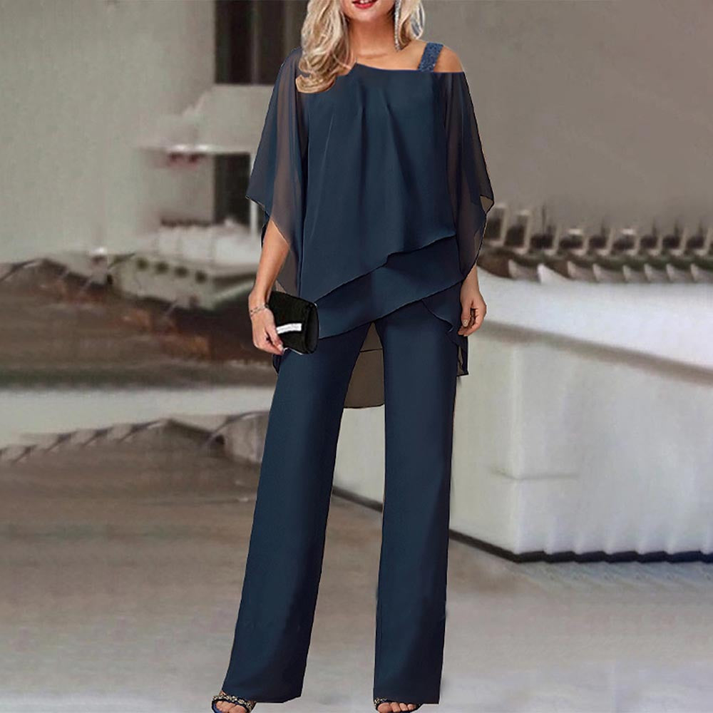 Women's Layered Chiffon Overlay Pant Suit WW