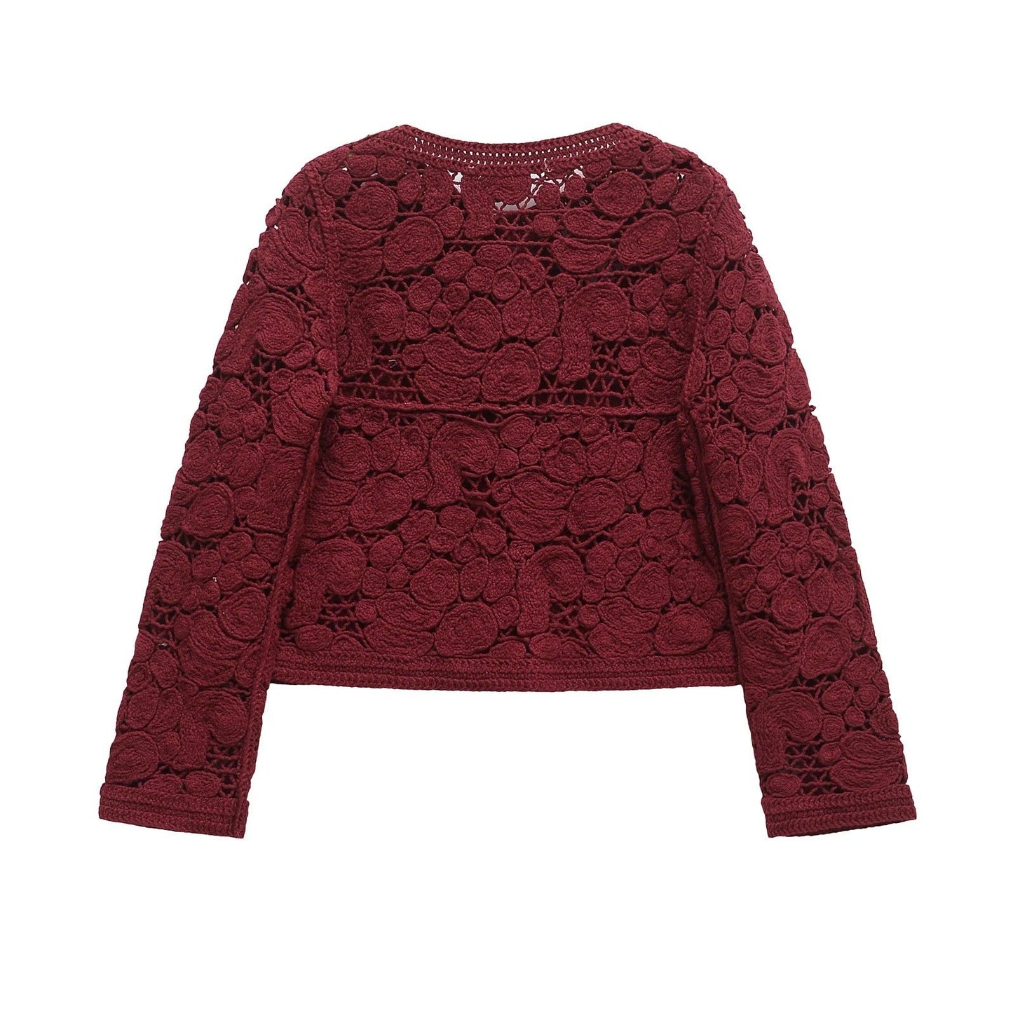 Women's fine lace cardigan with decorative button details and elegant silhouette