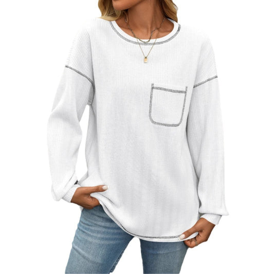 Damen gemütlicher Langarm-Pullover mit Brusttasche WW