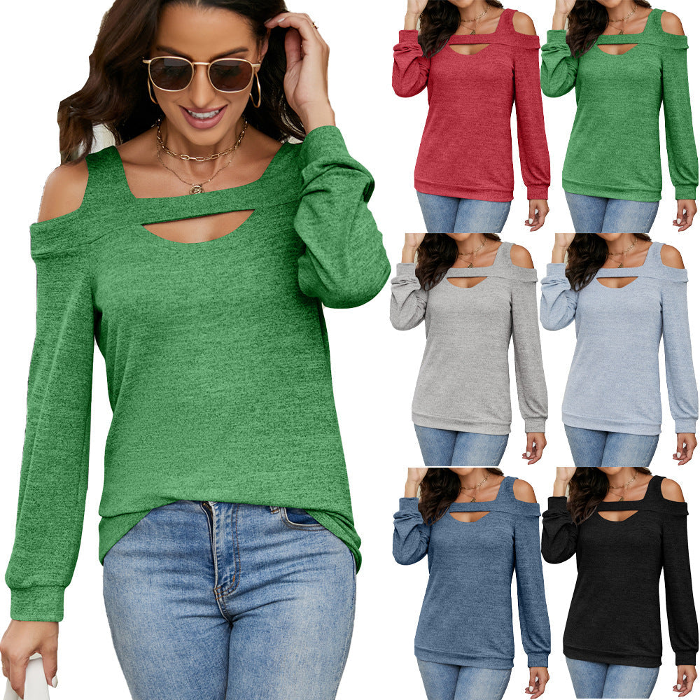 Damen lässiges Cold-Shoulder Sweatshirt mit tiefem Ausschnitt und Ballonärmeln WW