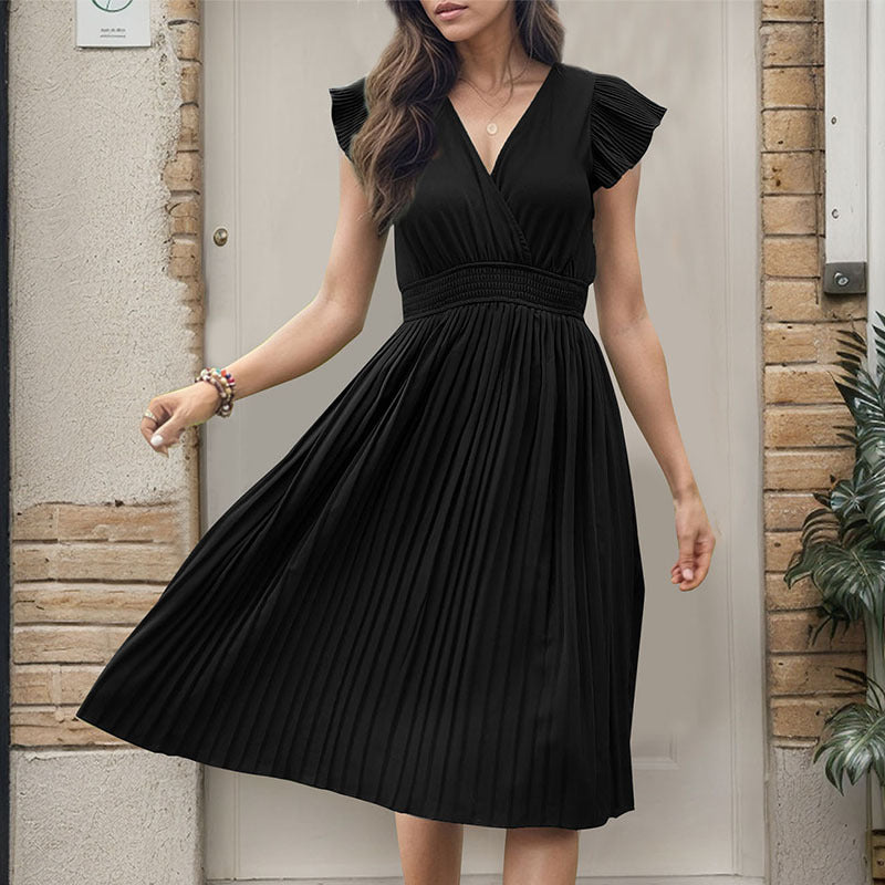 Damen Midikleid mit elegantem Plisseedetail und V-Ausschnitt WW