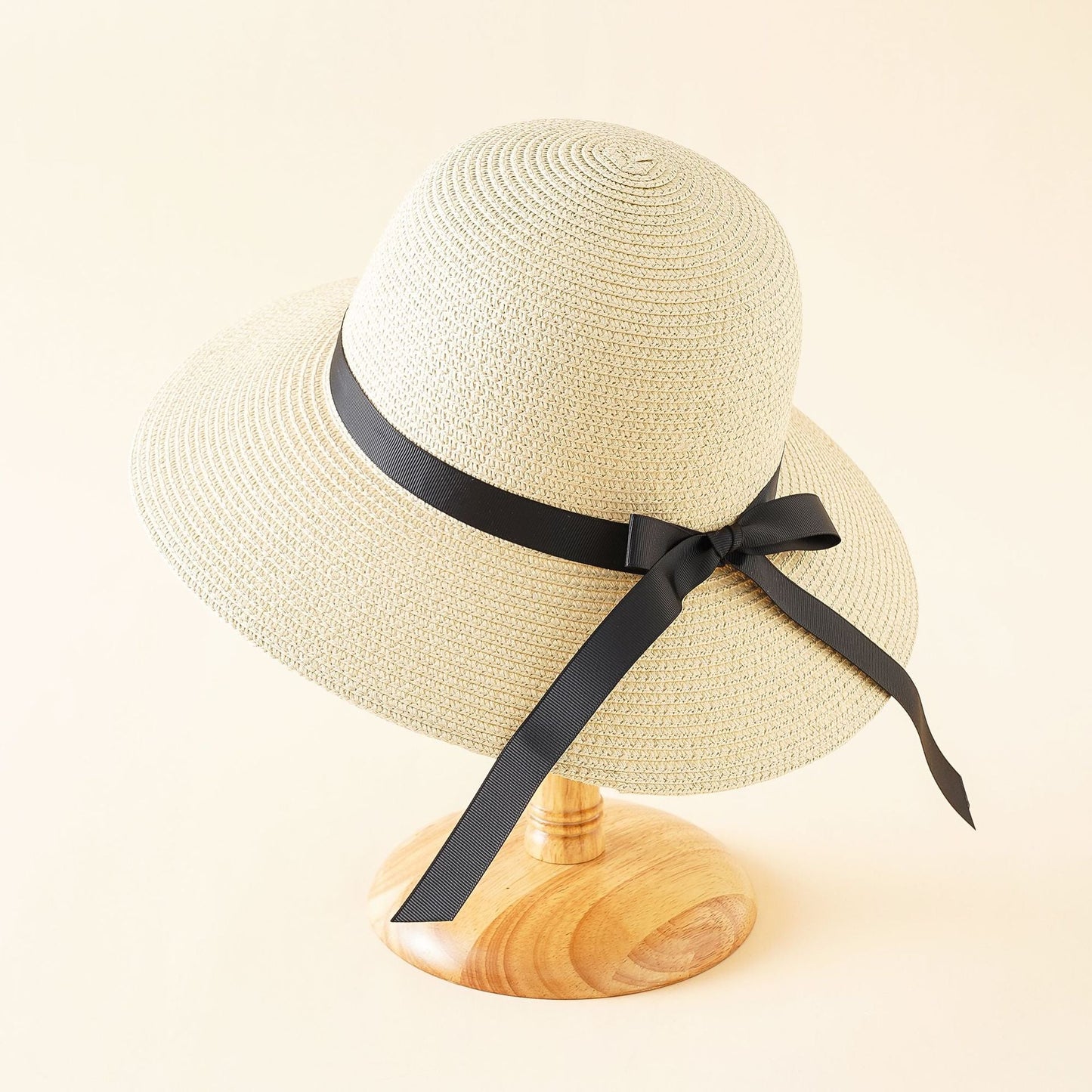 Damen Eleganter Sonnenhut mit breiter Krempe und stilvollem Satinband WW