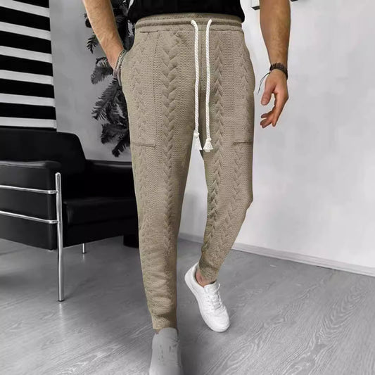 WW | Jogging Pants Loose Fit Textured Knit Fabric Drawstring Pockets