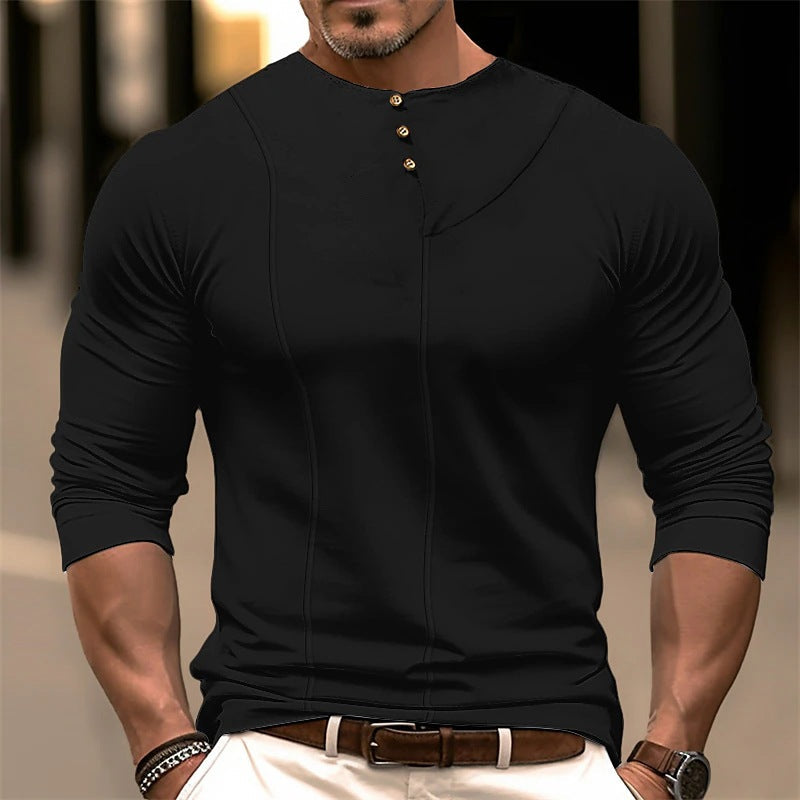 WW | Long-Sleeved Slim Fit Cotton Blend Asymmetrical Button Detail Ergonomic Cut