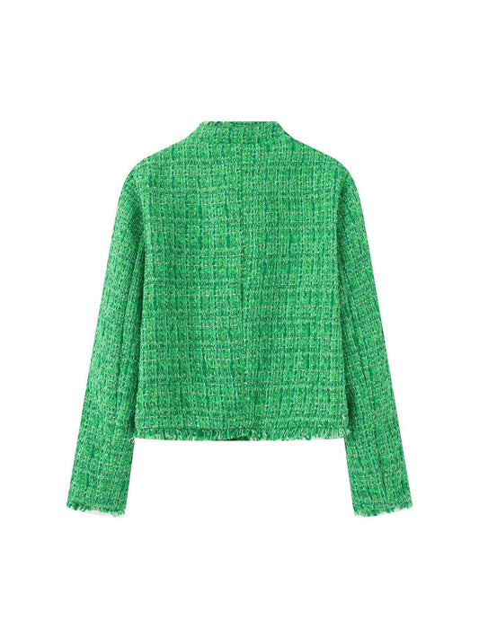 WW | Damen Stilvolle Kurze Jacke Strukturiertes Tweed