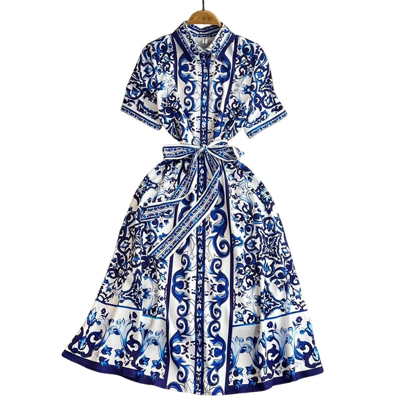 Damen Hemdkleid mit floralem Druck und taillierbarem Bindegürtel WW
