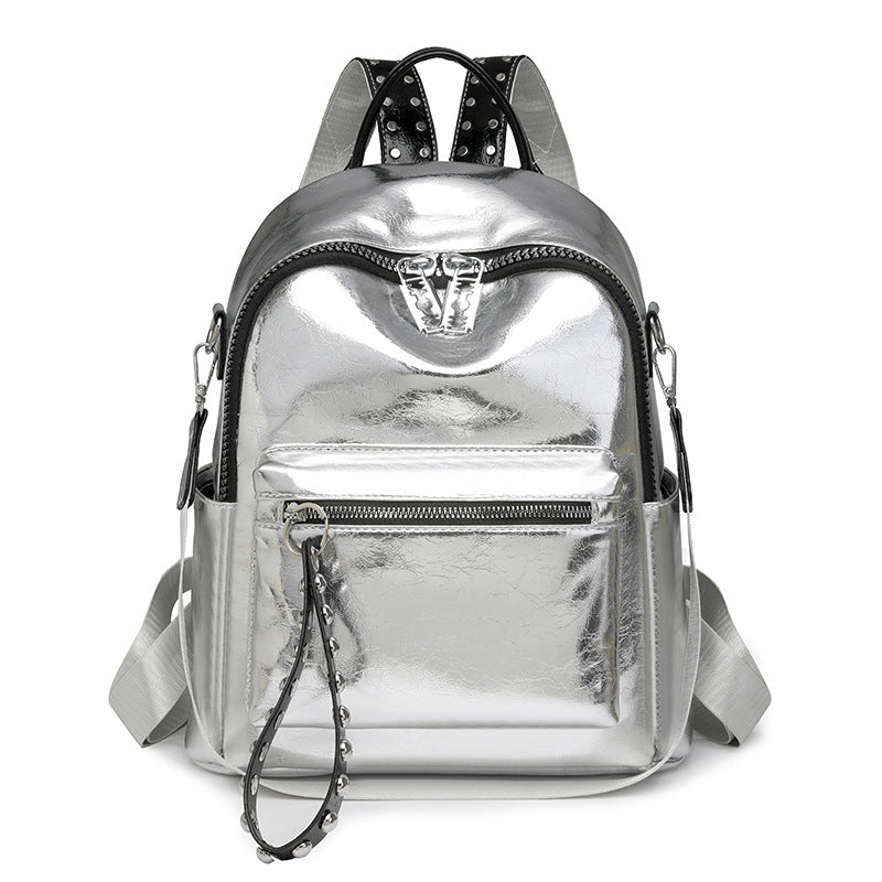 WW | Backpack - Silver - High-Quality Leather with Polyester Lining