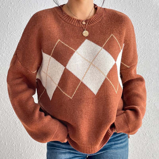 WW | Gemusterter Lässiger Strickpulli für Freizeit
