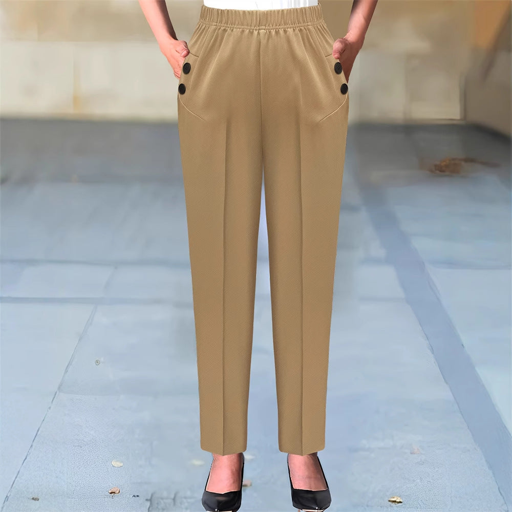 WW | Elegant High-Waisted Trousers with Decorative Button Details