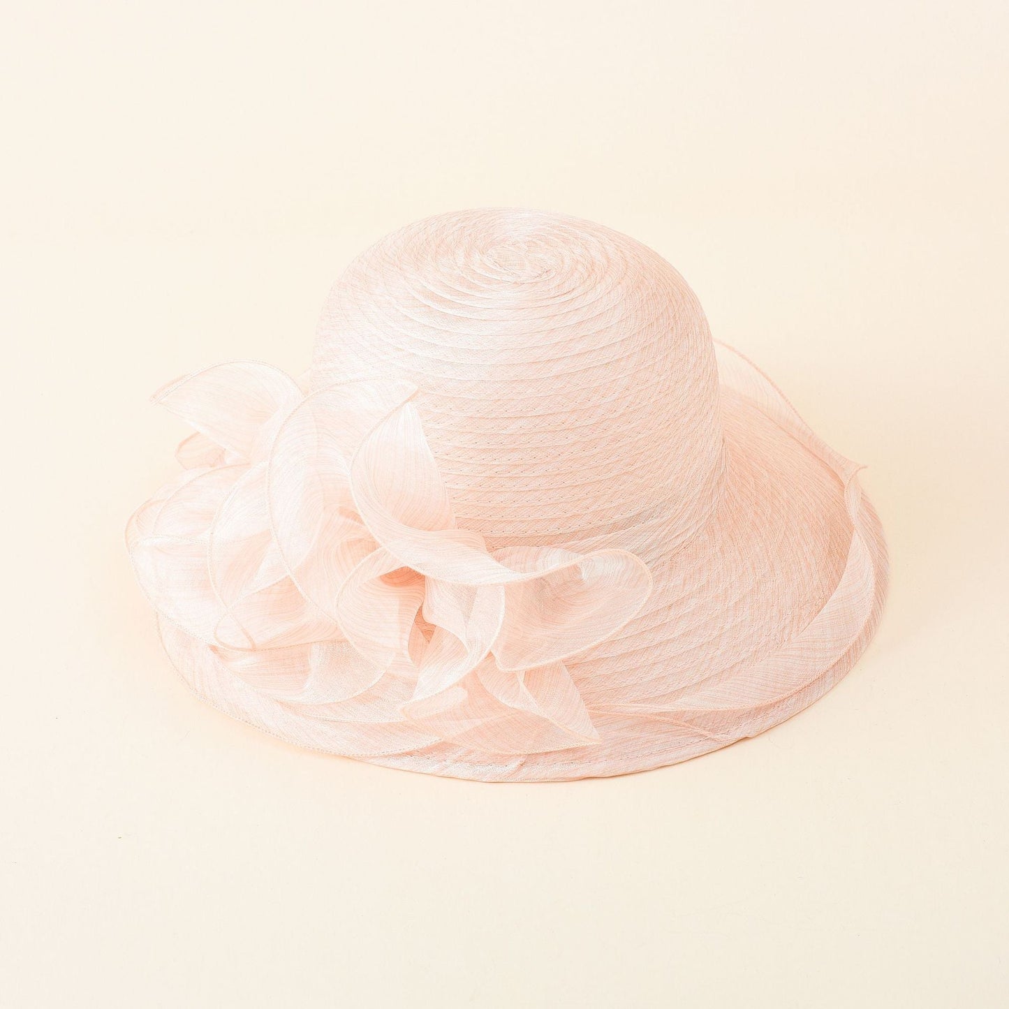Damen Strohhut mit dekorativer Rüschenverzierung und breiter Krempe WW