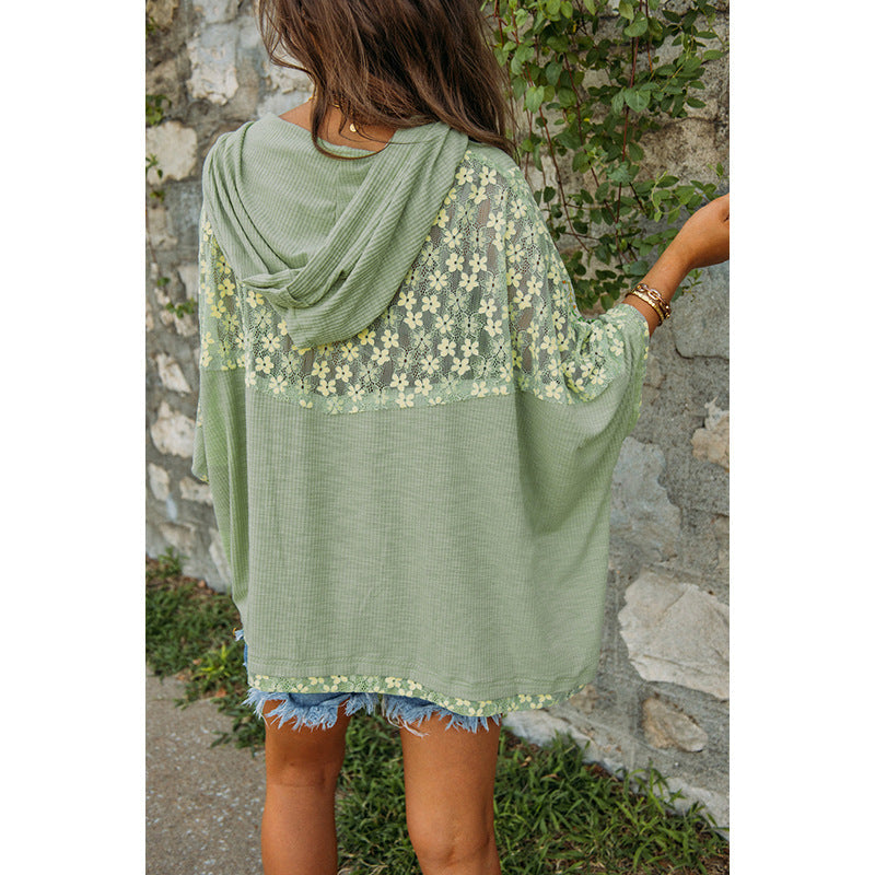 Damen lässiges Kapuzenoberteil mit blumigem Peace-Design WW