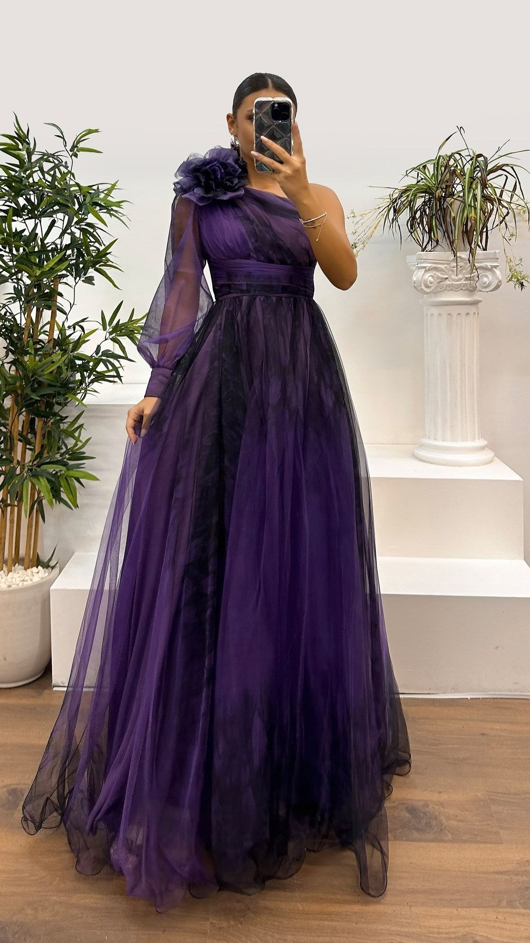WW | Frühling Herbst Schräg Schulter Mesh Blumenmuster Kleid Lässig Locker Festlich Kleid