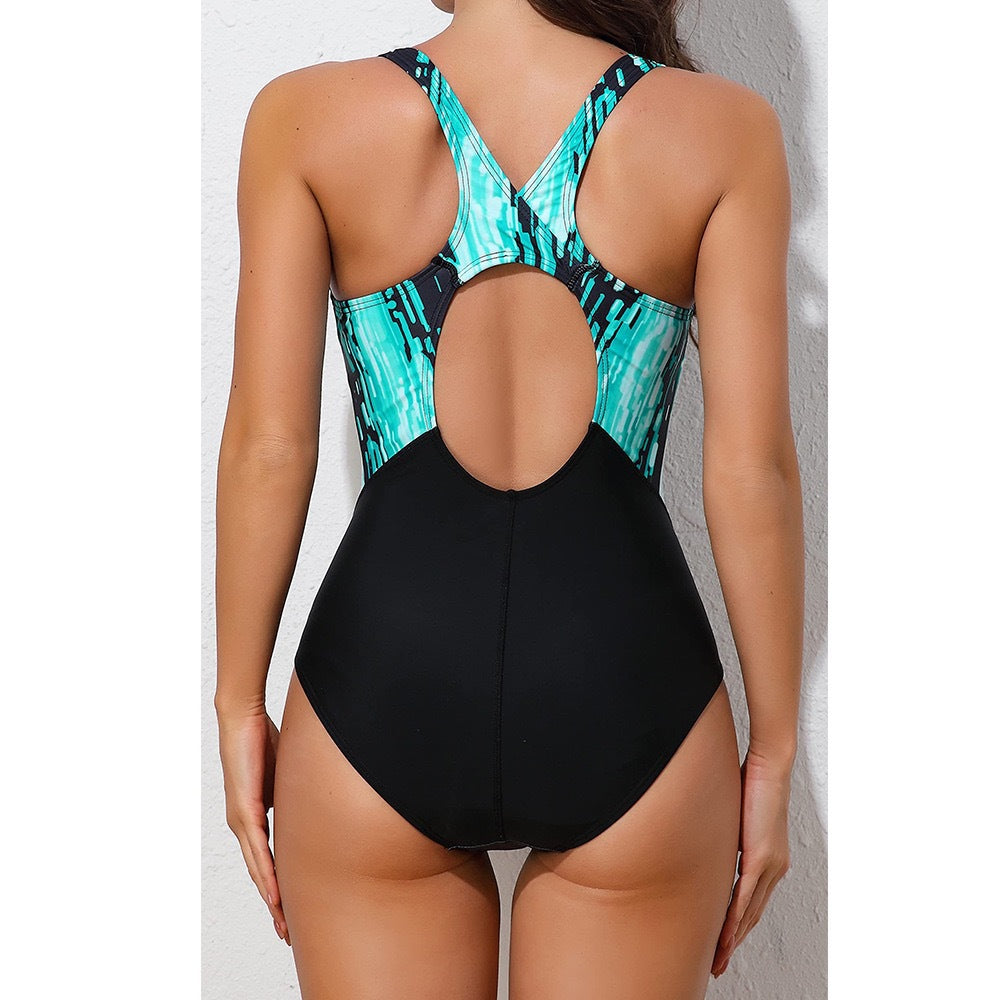 WW | Damen Sportlicher Einteiler Badeanzug mit bunten Akzenten