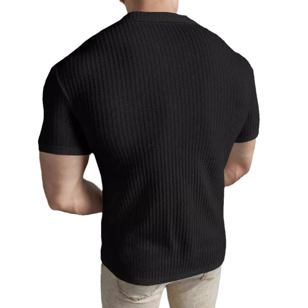 Herren Kurzarm-Hemd mit strukturierter Oberfläche und Knopfdetails WW