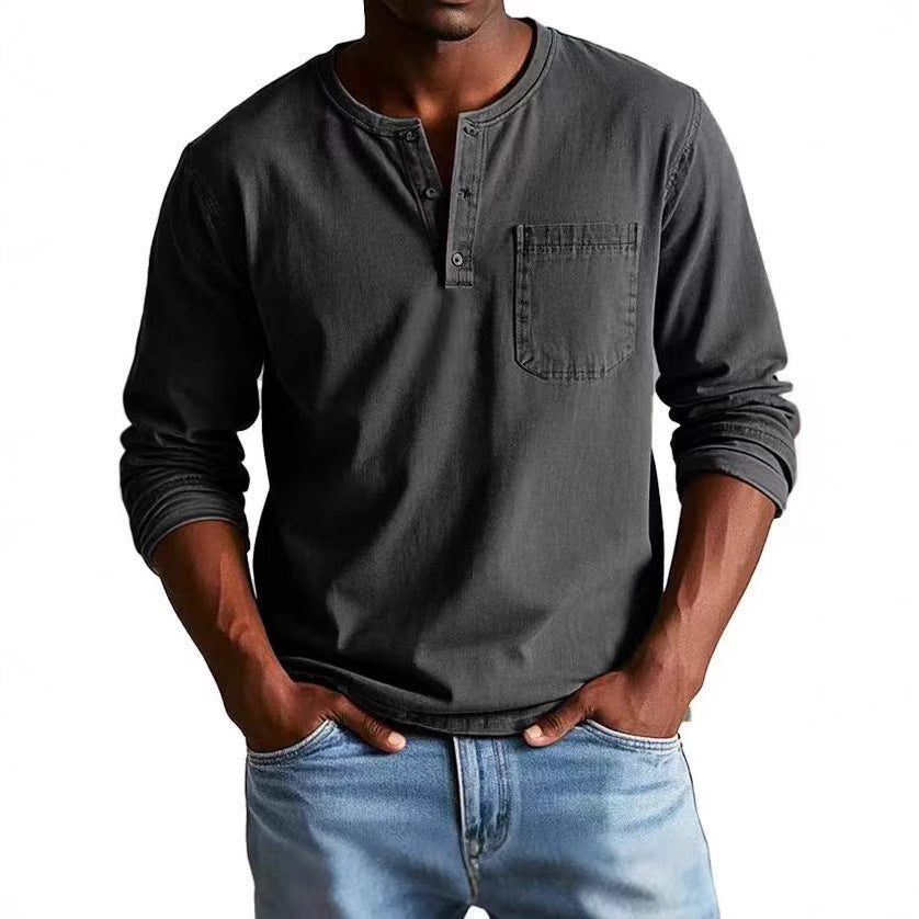 WW | Long-Sleeve T-Shirt Slim Fit Breathable Fabric Button Placket And Chest Pocket