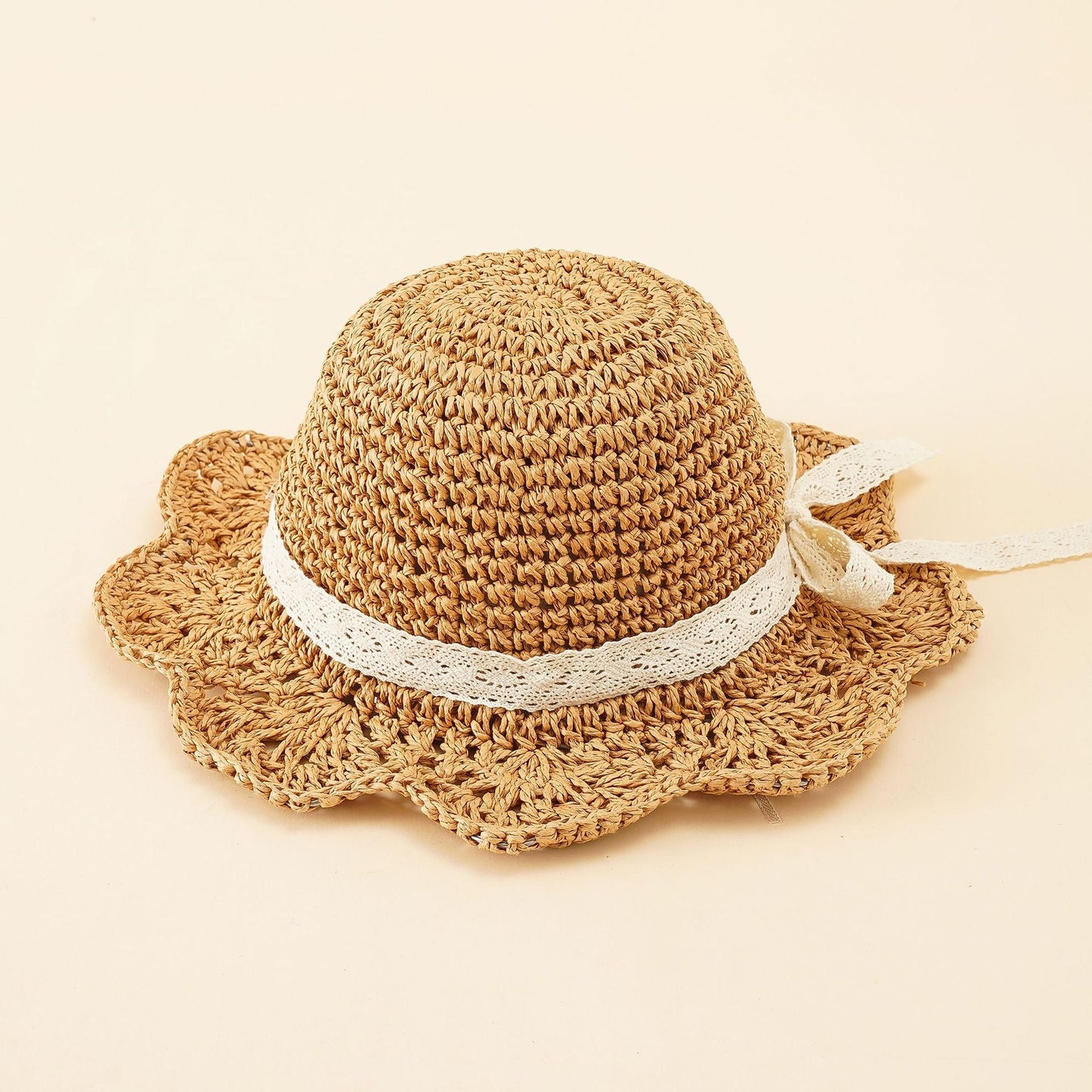 Damen Strohhut mit breiter Krempe und dekorativem Schleifenband WW
