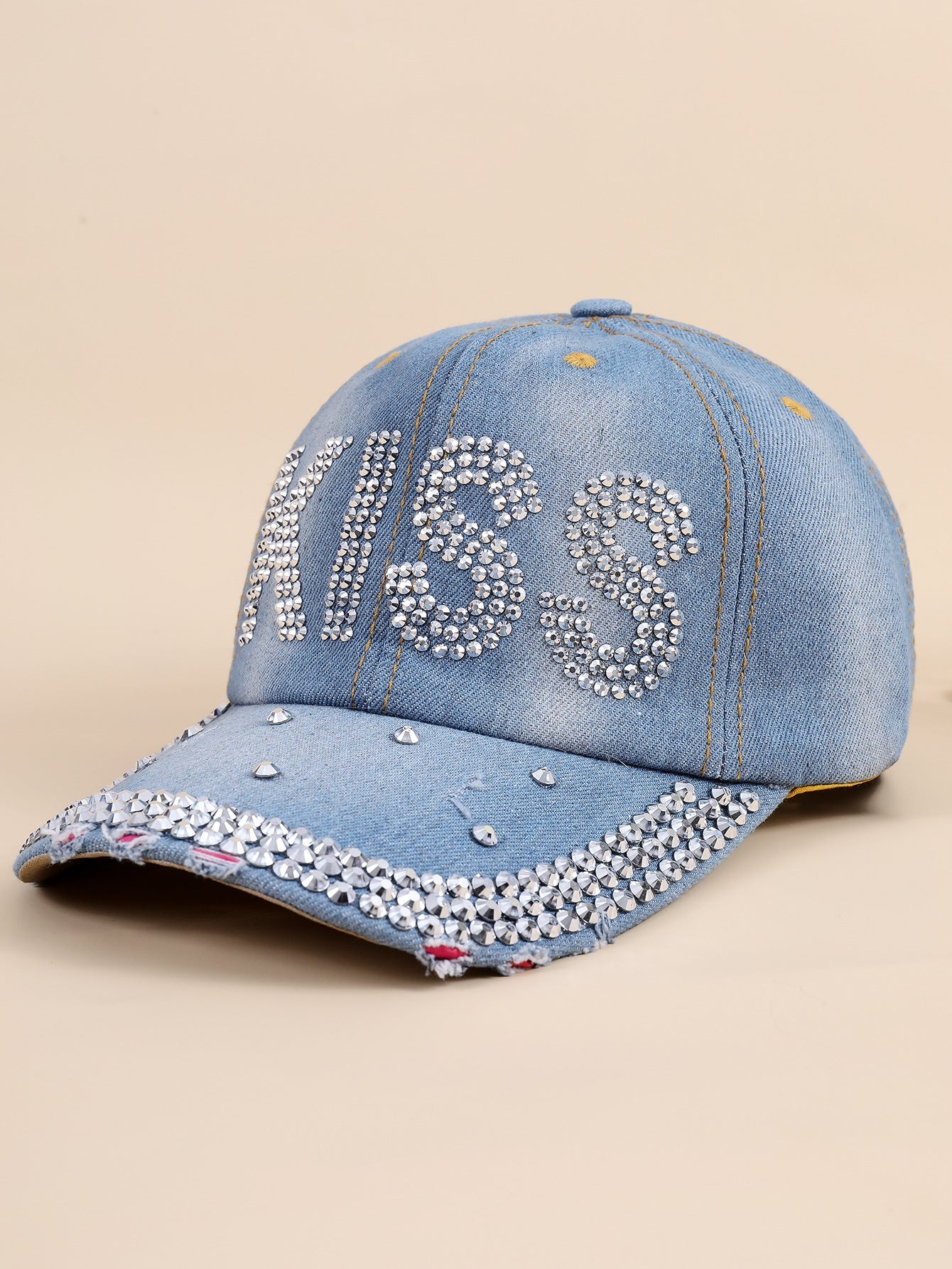 Damen funkelnde Baseballkappe aus hochwertigem Denim mit Strassverzierungen WW