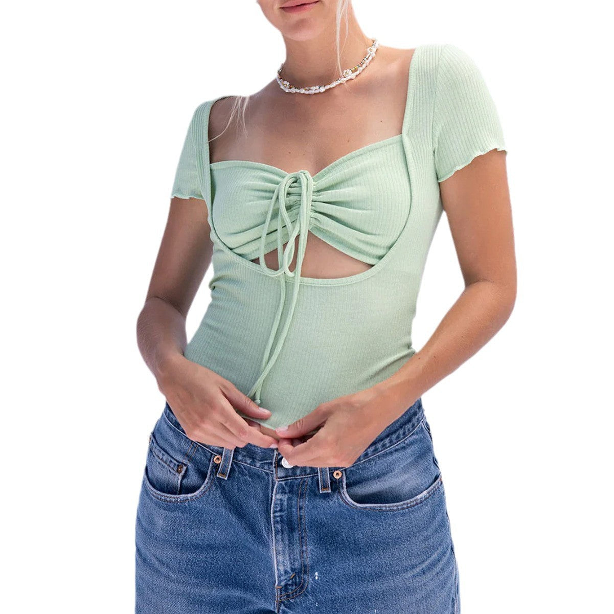 Damen figurbetonter Body mit kreativem Cut-Out und Wickeldetail W&W