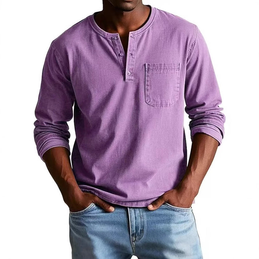 WW | Long-Sleeve T-Shirt Slim Fit Breathable Fabric Button Placket And Chest Pocket