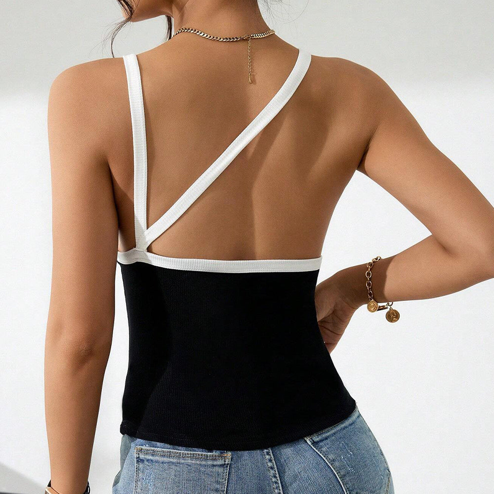 Women's Sleeveless Top with Elegant Contrast Design W&W