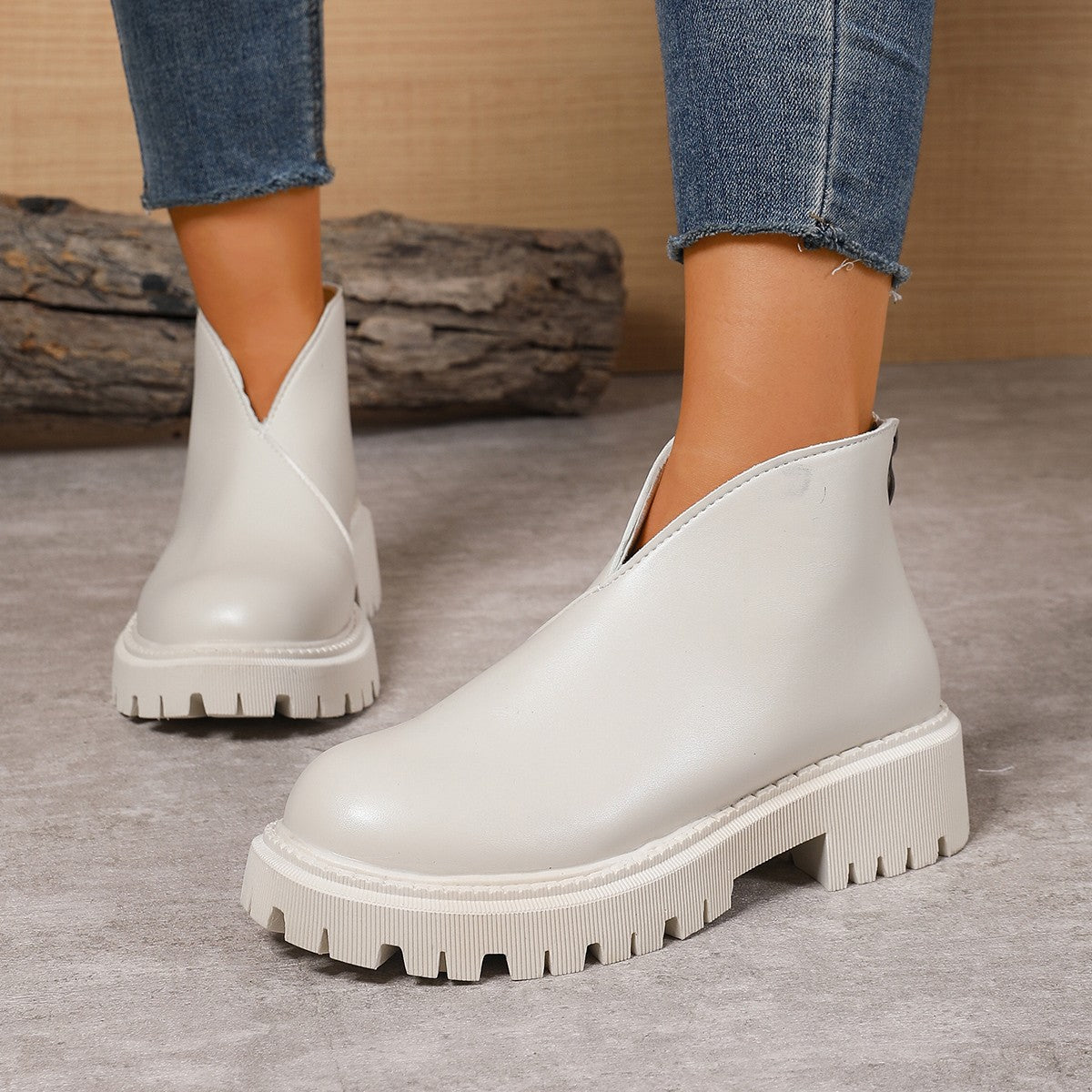 Damen Modische Chelsea-Boots mit trendigem Plateau und rutschfester Sohle WW