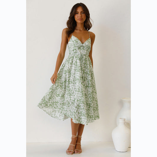 Damen Midikleid mit floralem Muster und verstellbaren Spaghettiträgern WW
