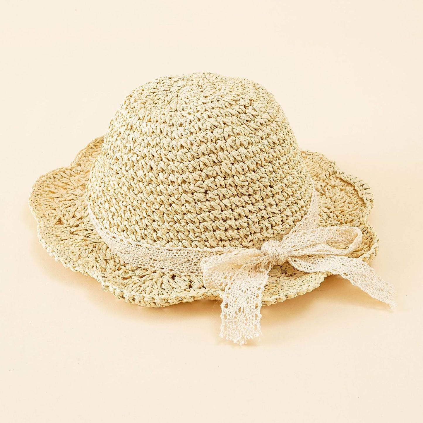 Damen Strohhut mit breiter Krempe und dekorativem Schleifenband WW
