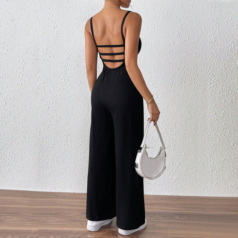 Women's casual jumpsuit with slim spaghetti straps and flowing cut W&W